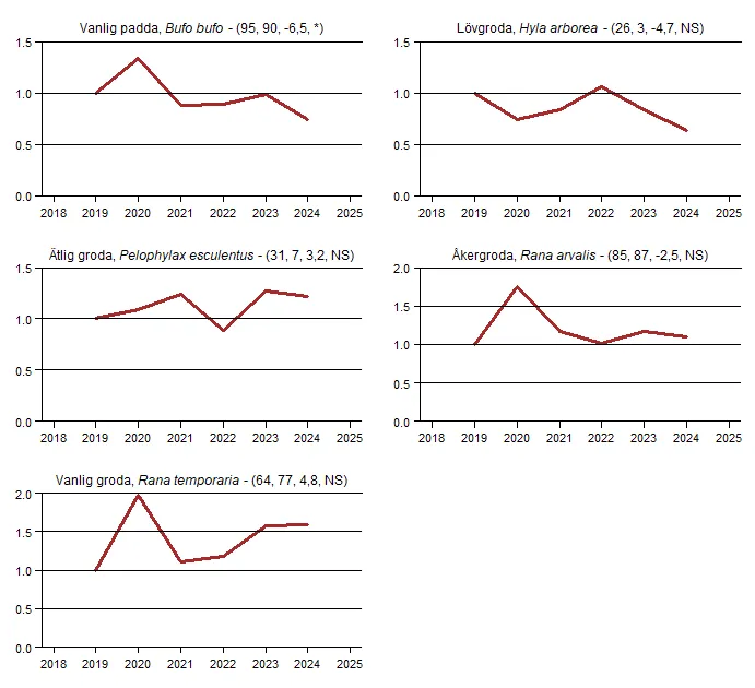 Populationstrender för fem arter nattaktiva groddjur