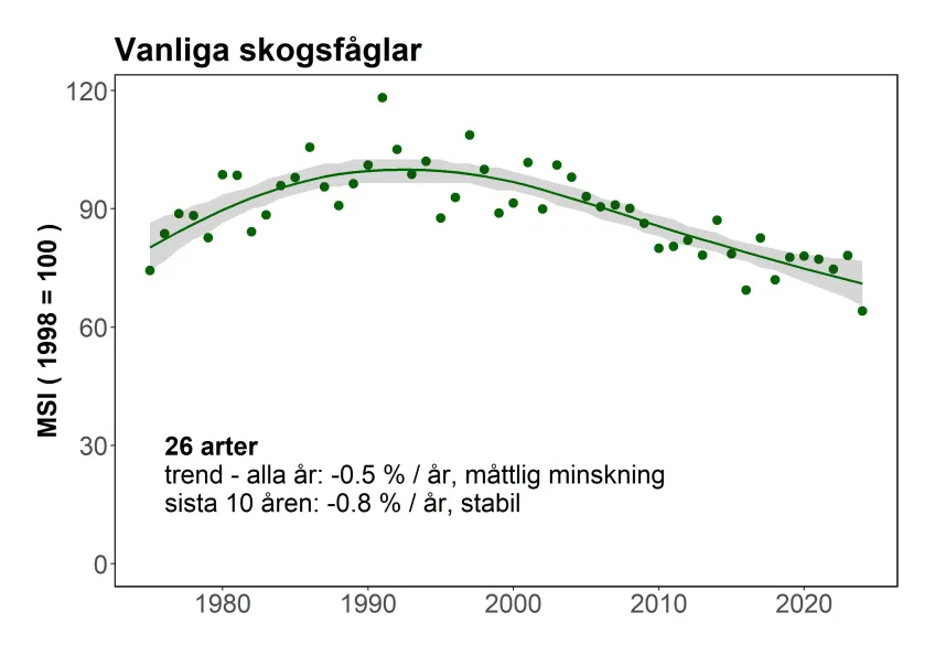 En trend för vanliga skogsfåglar