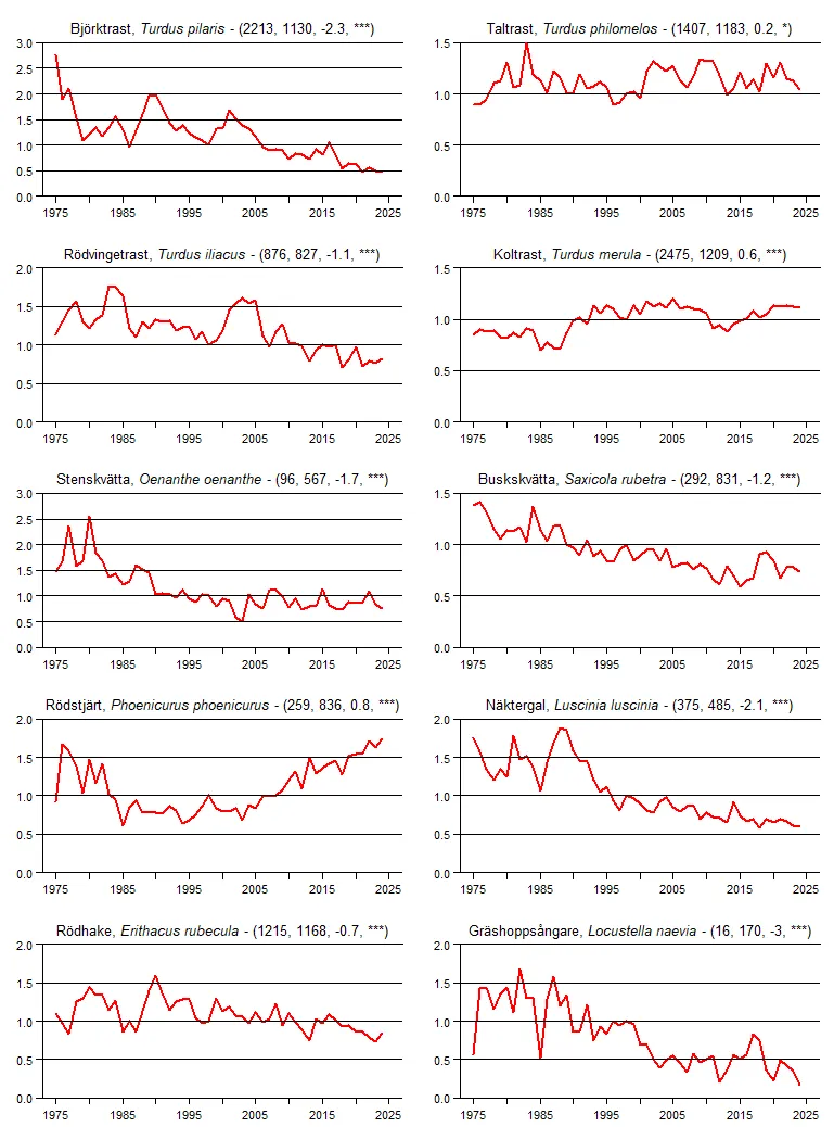 Populationstrender för en grupp arter baserat på sommarpunktrutterna