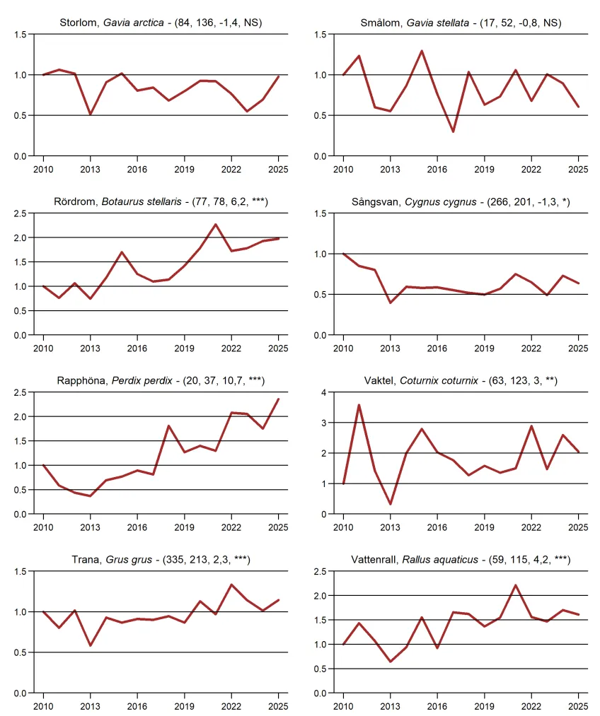 Populationstrender för fåglar, däggdjur och groddjur enligt nattrutterna