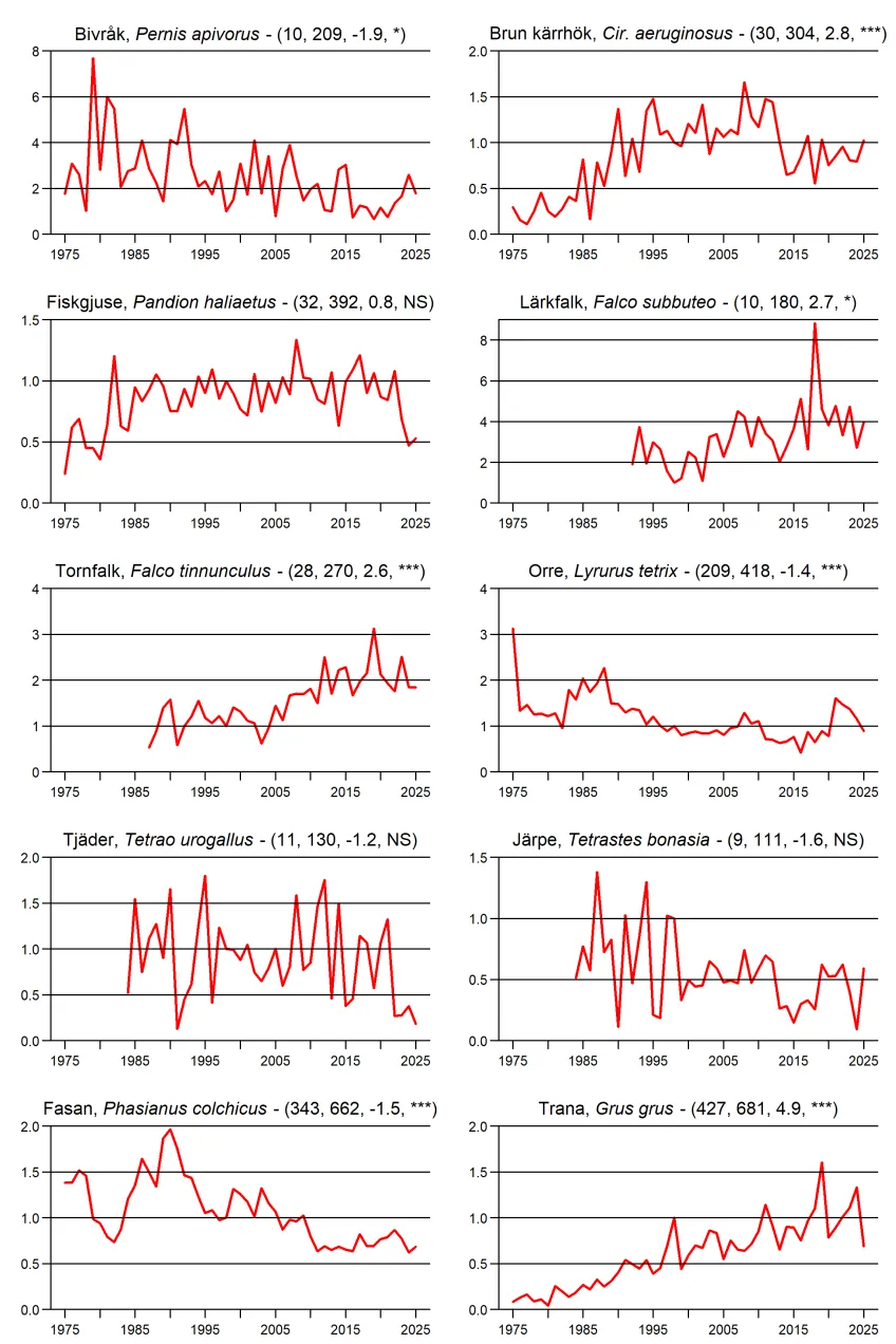 Populationstrender för fåglar enligt sommarpunktrutterna